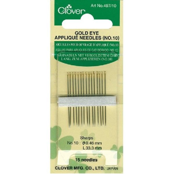 Clover Gold Eye Appliqué Needles no 10 497/10 appliqueernaalden