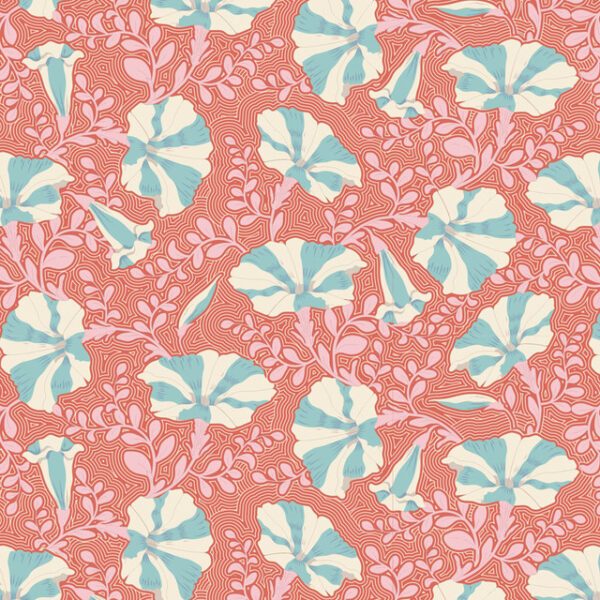 Tilda Gardenlife 100309 Striped petunia Coral Quiltstof Patchworkstof