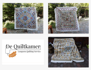 Trudy had maar liefst DRIE(!) tops af. De Claudine, The Schoolgirl Sampler en A Sunny Day in Regents Park. Iets teveel om allemaal met de hand door te quilten. Helen Schutten van de Quiltkamer heeft ze voor haar doorgequilt, en dat is echt prachtig geworden! Dank je wel voor de inspirerende foto's Trudy!