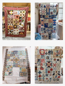 Afgelopen zaterdag was de laatste les van de Samplercursus van Jantine Urban. De dames maakten onder haar leiding in zes lessen deze prachtige quilts. Zoek de verschillen....er werden door de cursisten ook eigen blokken bedacht. Supermooi geworden dames!