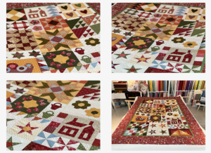 Popkje volgde de Sampler cursus van Jantine Urban bij Quilt Studio het Gooi. En vandaag konden we hem voor haar sandwichen. Wat heb je een leuke kleuren gekozen Popkje! Echt een gezellige quilt. Veel succes bij het doorquilten.