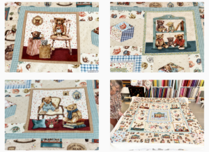 Astrid maakte deze snoepige beertjes quilt van onze serie Much Loved Bear stofjes en pannel van Louise Nisbet (klik). Vandaag hebben we hem gesandwicht. Zodra hij doorgequilt is komt hij logeren in de winkel. We verheugen ons er op!