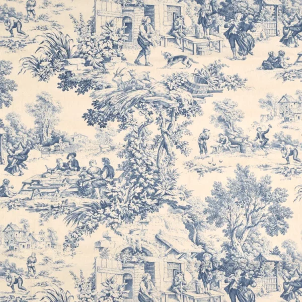 Stof Toile de Jouy Festin Impressions de Nature Blue Canvas