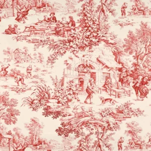 Stof Toile de Jouy Festin Impressions de Nature Red Canvas